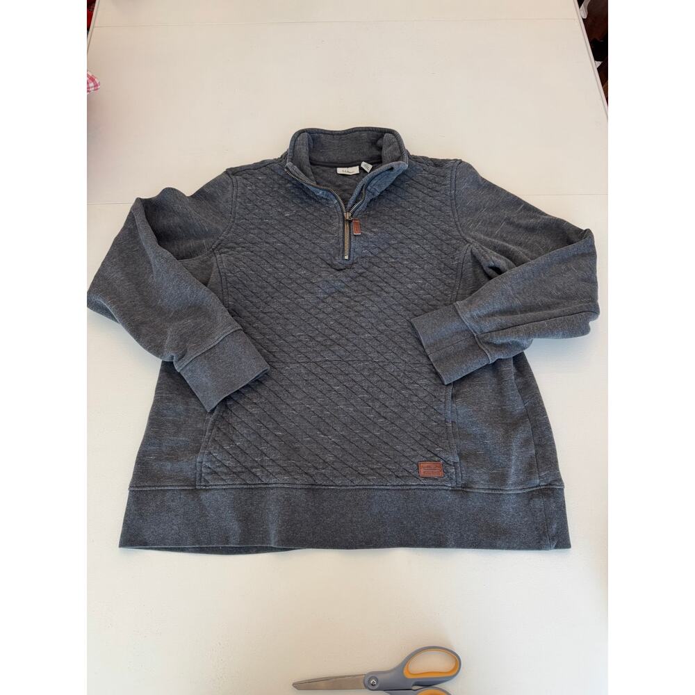 L.L. Bean Men's Grey Quilted 1/4 Zip Pullover Size XL Kangaroo Pocket